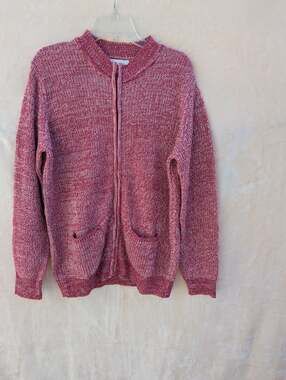 Easy Essentials Women's Full Zip Mock Neck Sweater Jacket Red Marled Knit